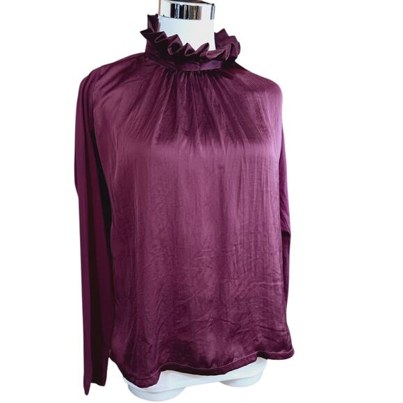 NEW BANANA REPBULIC High Neck Purple Blouse Top XS PETITE Ruffled Dressy Career - Picture 1 of 8